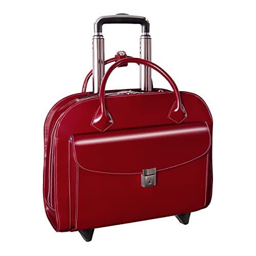 McKlein, L Series, Granville, Top Grain Cowhide Leather, 15" Leather Wheeled Ladies' Laptop Briefcase, Red (96146A)