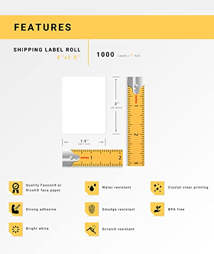 HOUSELABELS 2" x 1.5" Multipurpose Labels on 1" Core Compatible with Zebra and Rollo Printers, 50 Rolls / 1,000 Labels per Roll
