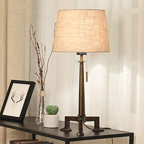 YD Table Lamp - Nordic creative bedroom bedside wrought iron table lamp, modern minimalist living room decoration lamp, bronze lamp body, pull switch, E27 light source (not included) Size: 28x59cm /&