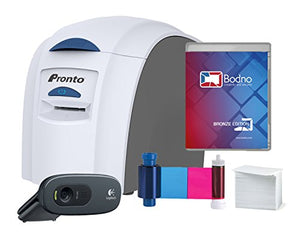 Magicard Pronto ID Card Printer & Complete Supplies Package with Bodno ID Software and Camera