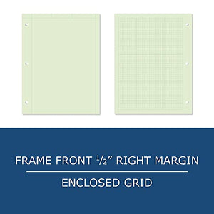 Case of 48 Engineer Pads, 8.5"x11", 100 sheets of 16# Green tint Paper, 5x5 printed Grid, 3-Hole Punched, top glued, Extra Heavy Backing