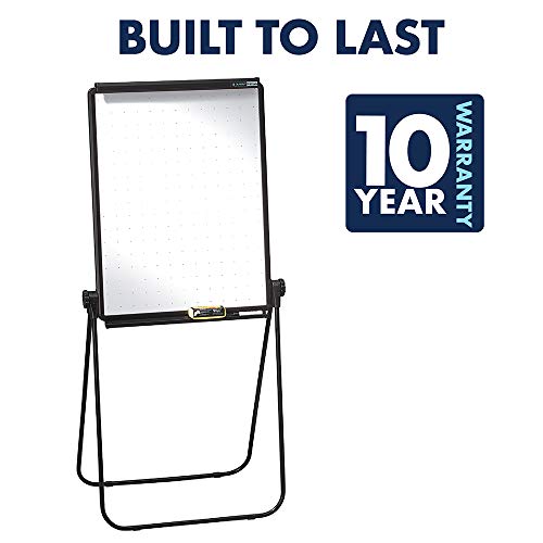 Quartet Easel, Heavy Duty, 70" High, Adjustable, 26" x 34" Whiteboard, Reversible, Flip Chart Holder, Unimate Total Erase, Black Frame (100TE)