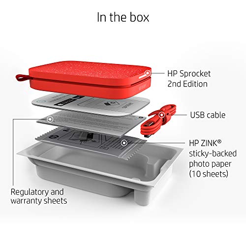 HP Sprocket 200 Portable Photo Printer | Instantly Print 2x3" Sticky-Backed Photos From Your Phone | Cherry Tomato (1AS90A)