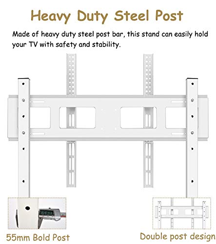 YokIma White Universal TV Stand for 32-70 Inch TVs, Heavy Duty Mobile Cart with AV Shelf & Mount - 120kg Load