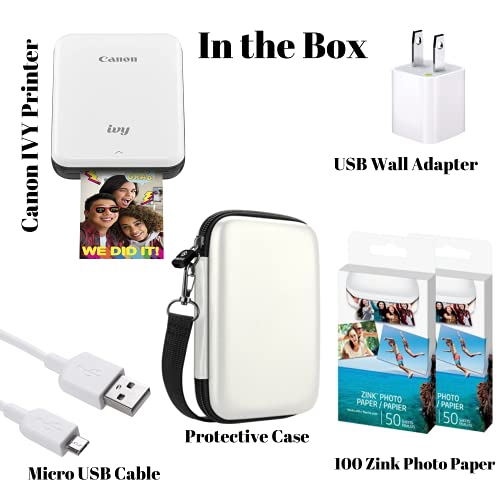Canon Ivy Mobile Instant Mini Photo Pocket Printer Bluetooth, Portable, Slate Gray, Includes 2x3” Zink Photo Paper Sticker (100 Sheets), Protective case and USB Charging Cable with Wall Adapter