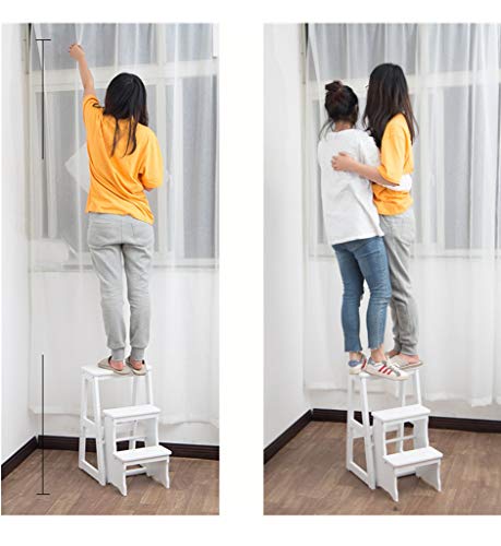 FLYIFE Three-Step Solid Wood Step Stool Ladder - Black, 36 x 56 x 64cm