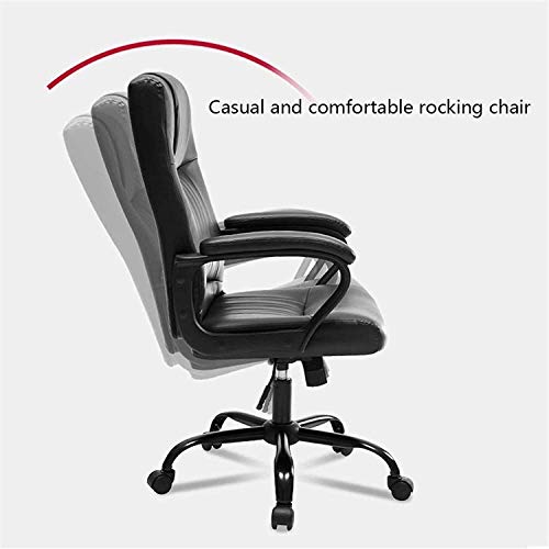 KouRy Ergonomic High Back Rocking PU Leather Office Chair - Reclining Computer Desk Chair (Black)