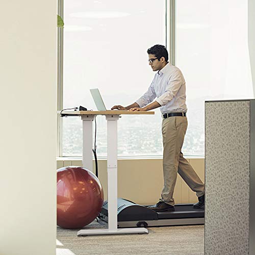 Electric Standing Desk, 55 x 28 Inches Height Adjustable Dual Motor Stand up Desk Workstation, Full Sit Stand Home Office Table, Whole-Piece Desk Board (White Frame/Yellow Top)