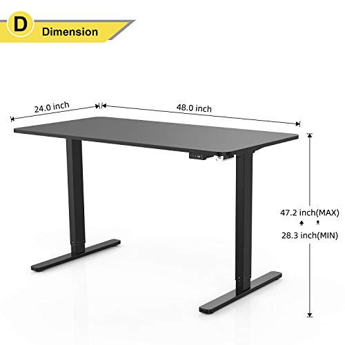 Electric Standing Desk Height Adjustable Desk, 48 x 24 Inches Computer Desk for Workstation Home Office Table Sit Stand Desk with Splice Board/Black Frame
