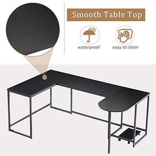Merax U-Shaped Computer, Industrial Corner Writing CPU Stand, Gaming Table Workstation Home Office Desk, 78.7" L x 47" W x 30.1" H, Black