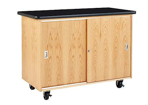 Diversified Woodcrafts Mobile Classroom Demo Table, 48"W x 24"D x 36"H, Solid Oak, Locking Doors, GFI Outlet, Made in The U.S.A.