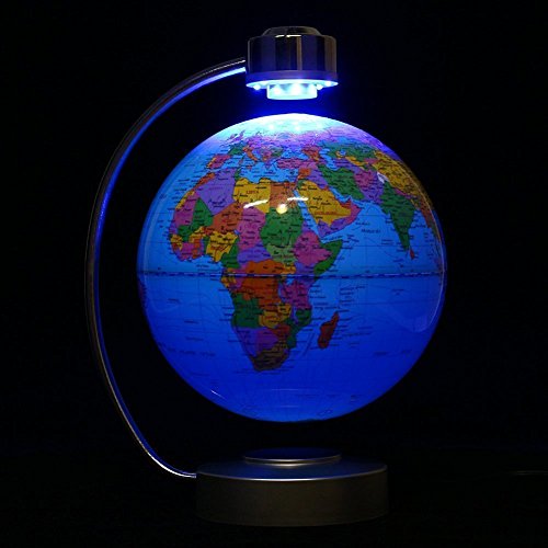Globes World, 8" Magnetic Floating Globe with LED Light - Anti-Gravity Levitation Rotating Planet Earth Globe Stylish Home Office Desktop Display Decoration (Blue)