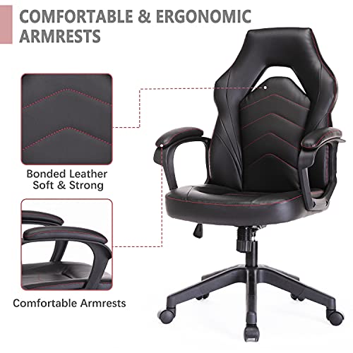 Height-Adjustable Brackets for Office Desk, Executive Computer Chair, Swivel Office Chair, Home Office Chair with Black Leather with Chrome Accents (1)