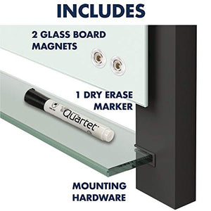 Quartet Glass Whiteboard, Magnetic Dry Erase White Board, 50" x 28", Wide Format with Invisible Mount, Black Aluminum Frame, Evoque (G5028BA)