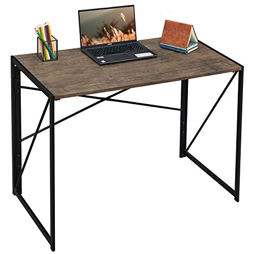 Coavas Folding Desk No Assembly Required, 40" Writing Computer Desk Space Saving Foldable Table Simple Home Office Desk,Brown