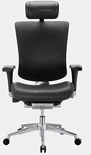 GM Seating Dreem III Leather Series Executive Hi Swivel Chair Chrome Base with Headrest, Genuine Black Leather