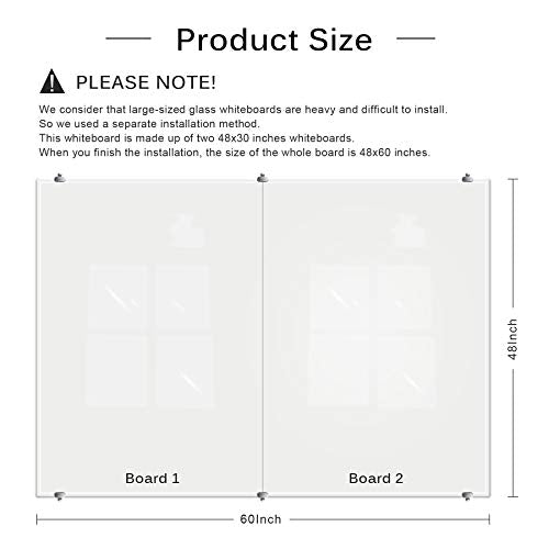 ZHIDIAN Glass Dry Erase Board, Magnetic Tempered Glass Whiteboard, 4 x 5 Feet, 4 Markers 1 Eraser, Bright White and Frameless for Wall