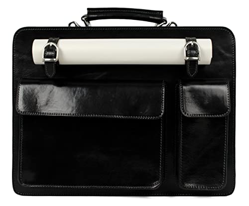 Leather Briefcase Laptop Bag - Handmade Detachable Strap Messenger Shoulder Handbag Satchel Business Unisex - Time Resistance