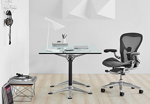 Herman Miller Aeron Task Chair: Standard Tilt - Zonal Back Support - Fixed Arm - Dark Carbon Vinyl Armpad - Carpet Caster