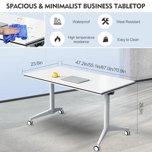 JNMDLAKO Folding Conference Table 6FT Mobile Meeting Table with Silent Wheels