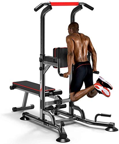 DLWDMRV Home Abdominal Dumbbell Bench Stock Power Tower with Bench, Pull Up Bar Dip Station, Home Gym Height Adjustable Exercise Tower Dip Stand, Strength Training Multi-Function Fitness Equipment