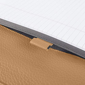 Leatherology Camel Left-Handed Compatible Full Grain Leather Executive Zippered Portfolio | Professional Business Padfolio Folder | Includes Letter Sized Notepad