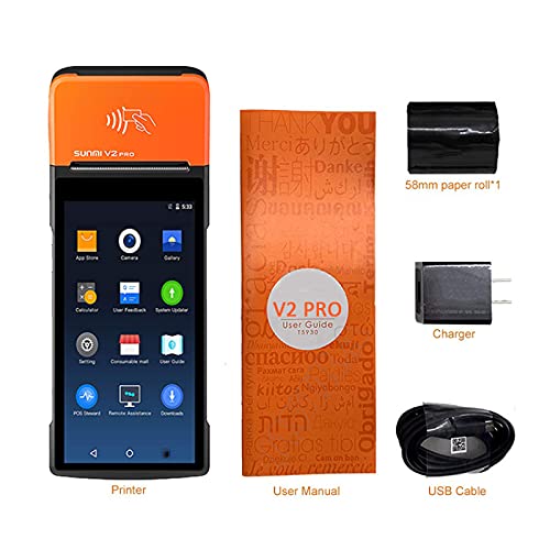 IWIRA Portable Printer 58mm Thermal Sunmi V2 PRO POS Receipt with Android OS7.1,5.99'' HD,4G,NFC,Supports Label Printing & Printing,Compatible Loyverse iREAP&CashStock (5), Orange, Black