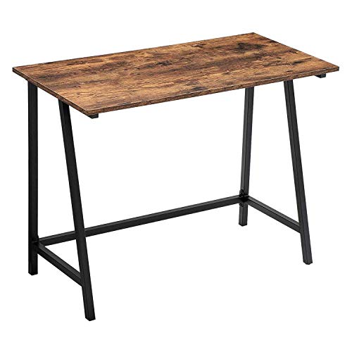 Benjara Wooden Top Writing Table with Metal Tubular Legs, Brown and Black