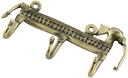 SouvNear Decorative Triple Hook Metal Rack Holder Antique Look Elephant Tales Rare & Unique Elephant Decor Art