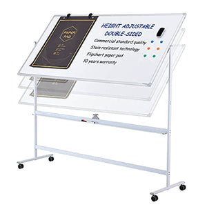 Large Mobile Rolling Magnetic Whiteboard - Adjust 360° 70 x 36 Inches Double Sided Dry Erase Board with Stand, Portable White Board Easel on Wheels for Office, Home & Classroom