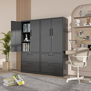 SISESOL Metal Storage Cabinet with Drawers, 71" File Cabinets - Black, 2 Drawers