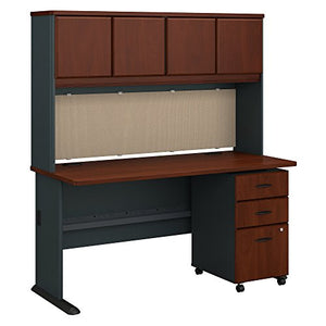 Bush Business Furniture Series A 60W Desk with Hutch and Mobile File Cabinet in Hansen Cherry and Galaxy