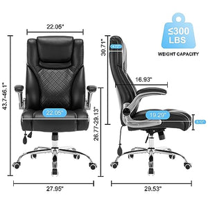 Seevoo Executive Office Chair - High Back Swivel Computer Chair with Adjustable Lumbar Support and Flip-Up Arms, PU Leather (Black)