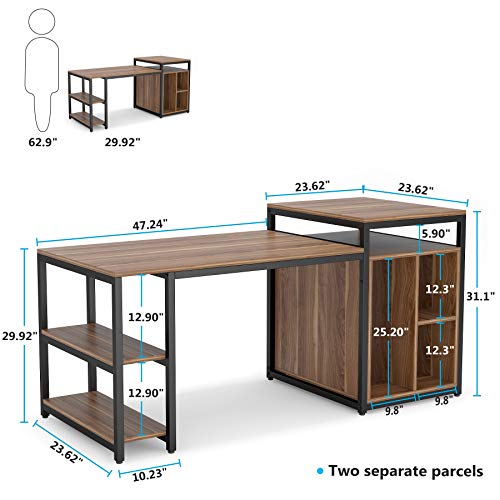 Tribesigns Large Computer Desk with Storage Shelf, 47 inch Home Office Desk with Printer Stand & 23 inch Bookcase, Writing PC Table with Space Saving Design,Dark Walnut