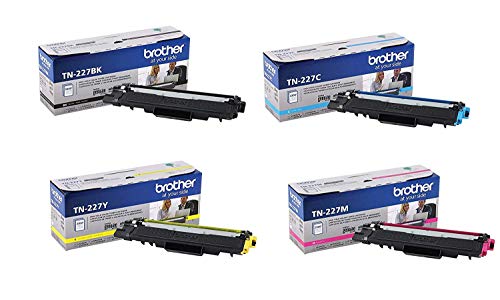 Brother Genuine TN227BK, TN227C, TN227M, TN227Y High Yield Black/Cyan/Magenta/Yellow Toner Cartridge Set, TN227