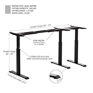 StudiONE Dual Motor Electric Height Adjustable Standing Desk Frame, Memory Controller, Sit Stand Home Office Table, Black (Frame Only)