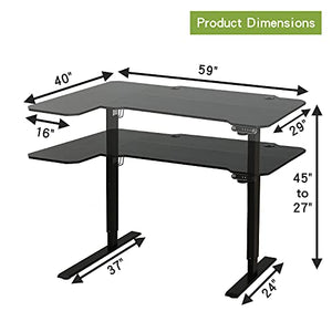 Radlove Electric Height Adjustable L-Shaped Desk with Memory Controller - Black