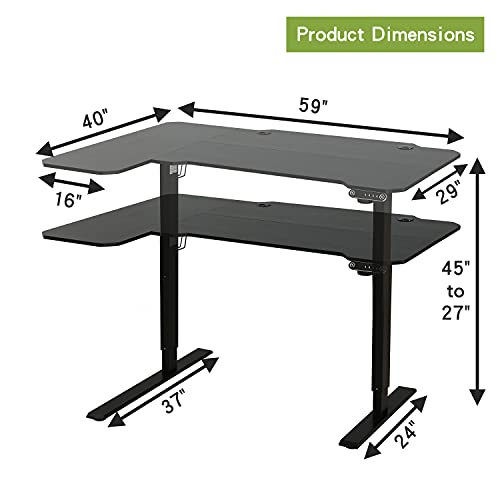 Radlove Electric Height Adjustable L-Shaped Desk with Memory Controller (Black)