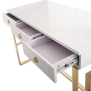 Tov Furniture Audrey Collection Lacquer, 3 Drawer Desk, White
