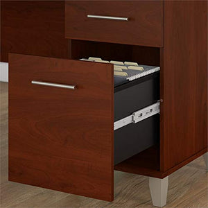 Bush Furniture Somerset 60W L Shaped Desk with Hutch and Lateral File Cabinet in Hansen Cherry
