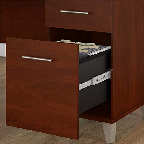 Bush Furniture Somerset 60W L Shaped Desk with Hutch and Lateral File Cabinet in Hansen Cherry