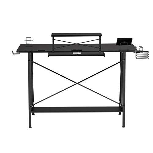 XYYSSM 47" Gaming Table E-Sports Computer Desk Home Office Workstation with USB Cup Holder Headphone Hook Black