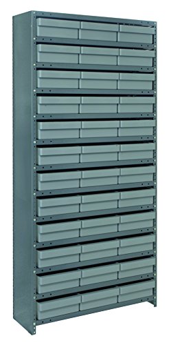 Quantum Storage Systems Closed Shelving System with Euro Drawers and Shelf Bins, 12"x36"x75", Gray