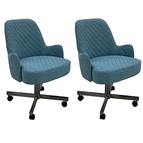 Generic Aqua Blue Fabric Upholstered Caster Chairs (Set of 2) - Modern Contemporary Metal Finish