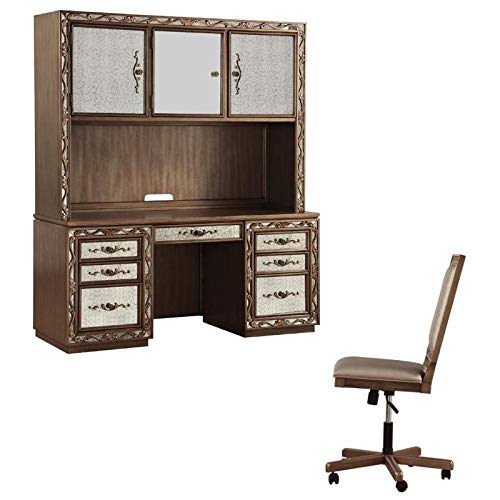Acme Furniture Traditional 2 Piece Computer Desk and Hutch with Office Chair in Gold