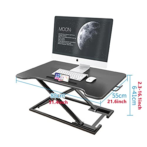 Height Adjustable Standing Up Desk Converter 31.4inch Sit Stand Riser Home Office Desk Workstation with Gas Spring Lift (Color : Black)