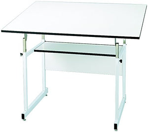 Alvin WMJ48-4-XB WorkMaster Jr. Table, White Steel Base/White Top 36" x 48", Warp-Free Melamine Board, Angle Adjusts from Horizontal 0° to 35°; Height Adjusts 29" to 44" in Horizontal Position
