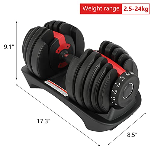 Adjustable Dumbbell Set of 2 - Fast Adjust Weight Dumbbells 5lb-52.5lb Free Weight Training Equipment for Man Women Exercise Strength Core Fitness at Home