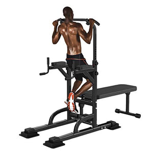 KINGC Heavy Power Tower Dip Stands Adjusting Pull Up/Push IP Bench Fitness Rack Home Gyms Strength Training Equipment Workout Machine 330 Lbs Load (A)