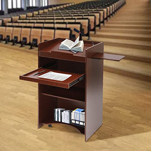 Plytinsg Floor Standing Podium with Side Shelf and Pen/Pencil Tray, Large Storage - Mobile Podium Stand for Conference, Auditorium, Classroom